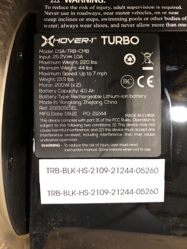 Photo 3 of ***POWERS ON*** Hover-1 Turbo Hoverboard Combo | Seat Attachment Buggy, 7 MPH Top Speed, 6 Mile Range, 400W Motor (2x 200W), 4.5Hr Charge Time, 220lbs Max Weight, Black