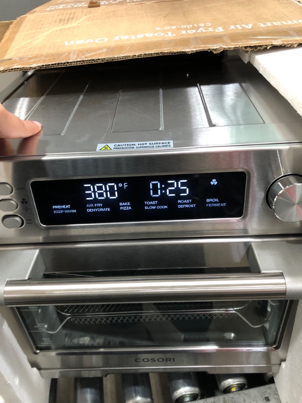 Photo 2 of ***POWERS ON*** COSORI Air Fryer Toaster Oven Combo, 12-in-1 Convection Ovens Countertop, Stainless Steel, Smart, 6-Slice Toast, 12-inch Pizza, with Bake, Roast, Broil, 75 Recipes&Accessories Tray, Basket, 26.4QT 25L+Air fryer stainless steel