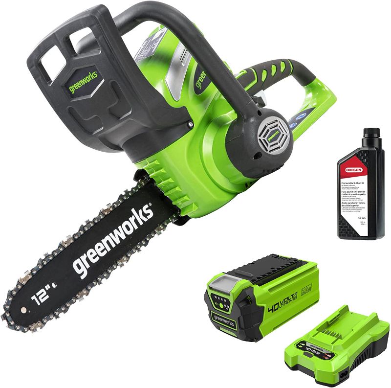 Photo 1 of ***SEE NOTES*** Greenworks 40V 12" Chainsaw, 2.0Ah Battery and Charger Included & Oregon Bar and Chain Oil for Chainsaws, 1 One Quart Bottle (32 fl.oz / 946 ml) (54-026)
