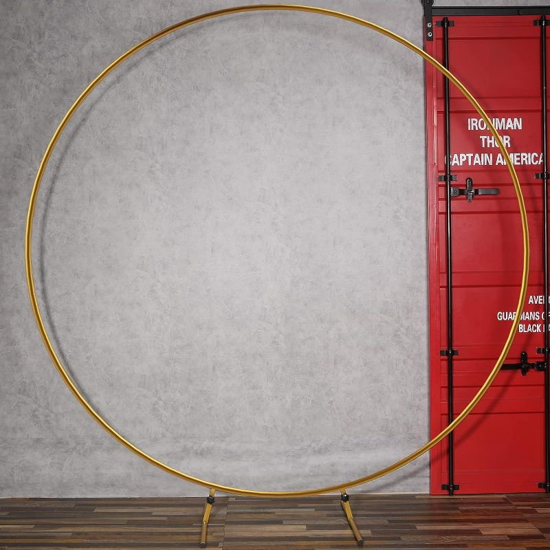 Photo 1 of *USED MISSING HARDWARE* TEKXYZ Round Balloon Arch Stand, 6.56 Ft Gold Circle Wedding Arch Frame, Golden Metal Backdrop Stand Kit for Birthday, Anniversary, Baby Shower Party Decorations