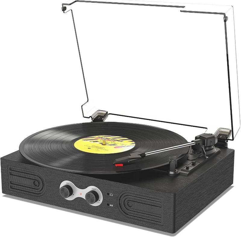 Photo 1 of Vinyl Record Player Vintage Wireless Turntable with Built-in Speaker, Bass & Treble Control, 33 45 78 RPM Bluetooth LP Player Support RCA Out AUX Input Headphone Jack, Black
