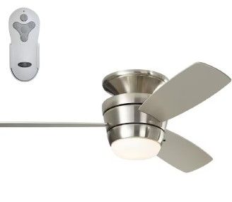 Photo 1 of ***MISSING PARTS***Harbor Breeze Mazon 44-in Brushed Nickel LED Indoor Flush Mount Ceiling Fan with Light Remote (3-Blade)