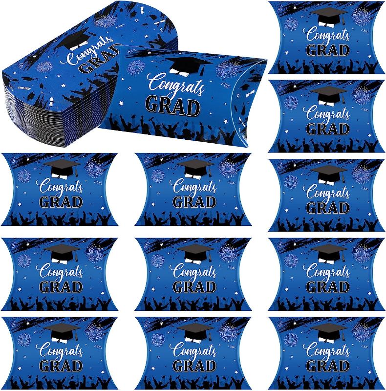 Photo 1 of 2 PACK**SATINIOR 50 Pcs 2023 Graduation Pillow Candy Boxes Graduation Party Favors Gift Boxes Holder Congrats Grad Treat Chocolate Box for Graduation Party Supplies and Decorations 2023 (Blue, Black)
