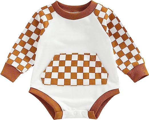 Photo 1 of Endorothii Infant Baby Fall Clothes Boy Girl Checkered Crewneck Sweatshirt Long Sleeve Onesie Sweater Shirt One Piece Outfit
