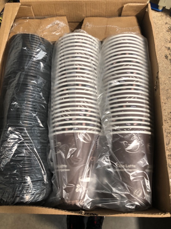 Photo 2 of [50 Pack] White Coffee Cups with White Dome Lids and Brown Sleeves - 12oz Disposable Paper Coffee Cups - To Go Cups for Hot Chocolate, Tea, and Other Drinks - Ideal for Cafes, Bistros, and Businesses 50 12 oz