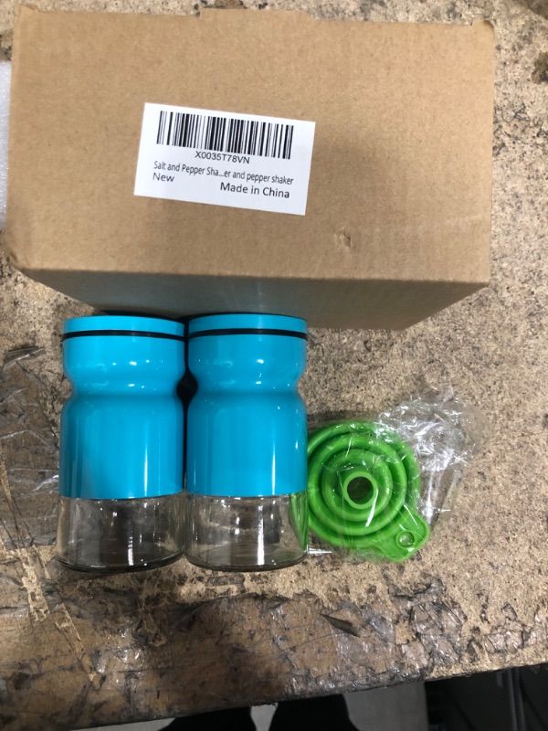 Photo 2 of 2-Salt and Pepper Shakers Set,Farmhouse Salt and Pepper shakers with Adjustable Pour Holes - Modern Salt and Pepper Shakers - Teal Salt Shaker and Turquoise Pepper Shaker