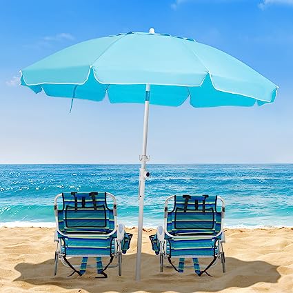 Photo 1 of Canpsk Outdoor Beach Umbrellas UV 50+ Protection Windproof Portable Patio Umbrella for Sand Heavy Duty Beach, Garden Sunshade Backyard Umbrella with Push Button Tilt, Sand Anchor, Carry Bag
