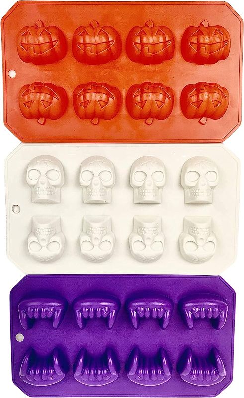 Photo 1 of 2PK-Set of 3 Spooky Halloween Shaped Ice Cube Tray / Food Molds - Fun Scary Designs (3)
