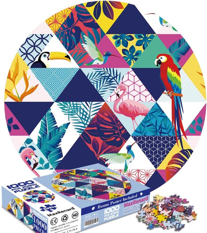 Photo 1 of BUSCBEAR Birds Round Puzzle 1000 Pieces for Adults Animal Circular Jigsaw Puzzle Home Wall Decor Educational Toy Gift for Family Game B048