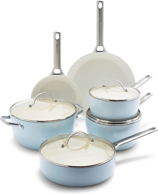 Photo 1 of **SEE NOTES**
GreenPan Padova Hard Anodized Healthy Ceramic Nonstick, 10 Piece Cookware Pots and Pans Set, PFAS-Free, Dishwasher Safe, Light Blue
