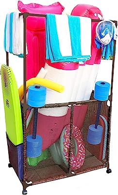 Photo 1 of Essentially Yours Pool Equipment Holder with Towel Drying Bars, Mesh Rolling Pool Storage
