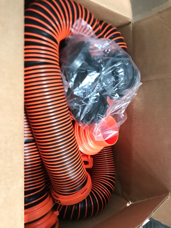 Photo 2 of Camco RhinoEXTREME 20ft RV Sewer Hose Kit, Includes Swivel Fitting and Translucent Elbow with 4-In-1 Dump Station Fitting, Crush Resistant, Storage Caps Included - 39867