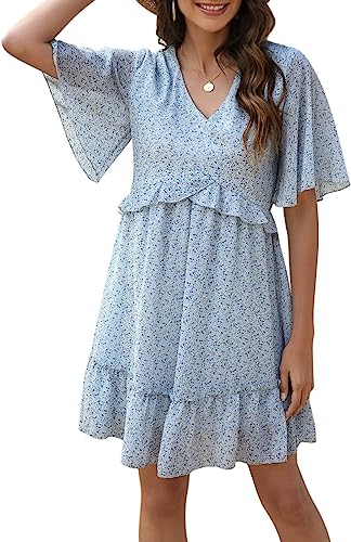 Photo 1 of Manydress Women's Chiffon Floral Print V Neck Casual Mini Boho Ruffle Swing Dress MY068
SMALL