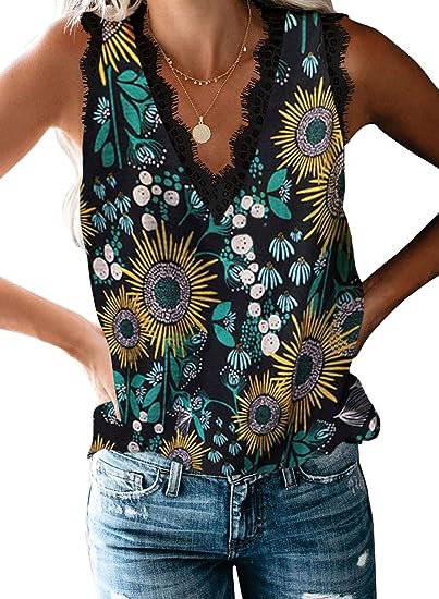 Photo 1 of BLENCOT Women Ladies Sexy V Neck Floral Lace Trim Tank Tops Casual Loose Sleeveless Blouse Shirts Work
SMALL