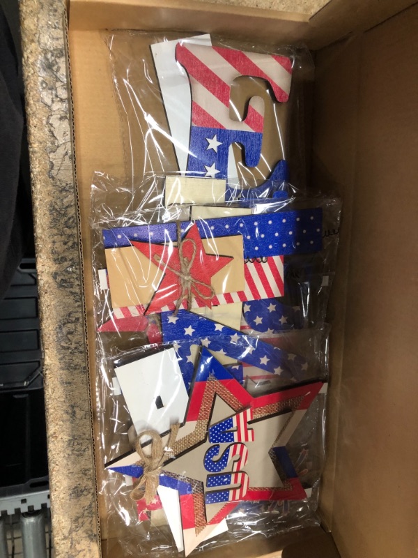 Photo 2 of .RoseCraft 4PCS 4th of July Table Decorations, Include Home Sign/4th of July Sign/Truck/Star, Wooden Patriotic Independence Day Memorial Day Table Sign for Home Indoor Holiday Party Desk Decor.

