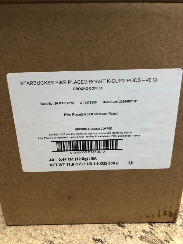 Photo 3 of **EXPIRES 20 MAY 2023** Starbucks Medium Roast K-Cup Coffee Pods — Pike Place for Keurig Brewers — 1 box (40 pods)
