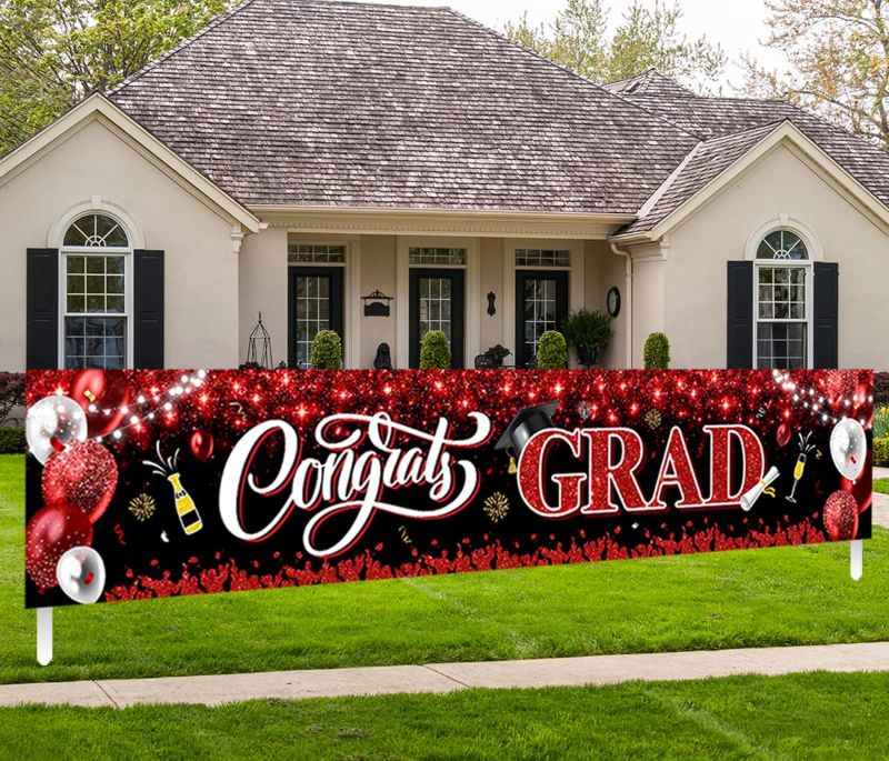 Photo 1 of 2023 Graduation Decorations-Congrats Grad Yard Sign Banner Decoration for Class of 2023 Graduation Party Supplies(RED)
