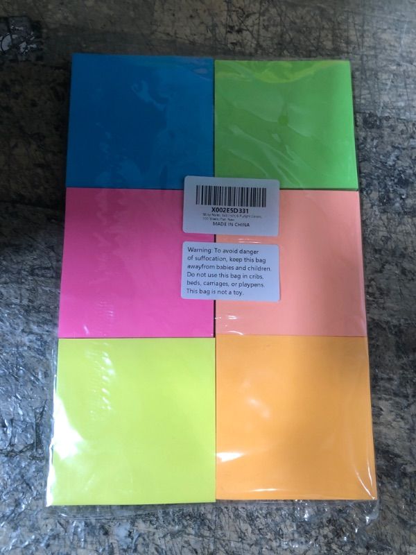 Photo 1 of Teskyer 600 Sheets Sticky Notes, 3x3 Inch, 6 Pads Strong Adhesive Self-Stick Notes, 6 Bright Colors, 100 Sheets/Pad Yellow, Orange, Green, Pink, Blue, Purple Unlined