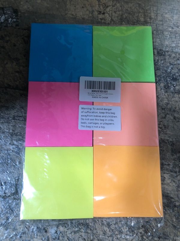 Photo 2 of Teskyer 600 Sheets Sticky Notes, 3x3 Inch, 6 Pads Strong Adhesive Self-Stick Notes, 6 Bright Colors, 100 Sheets/Pad Yellow, Orange, Green, Pink, Blue, Purple Unlined