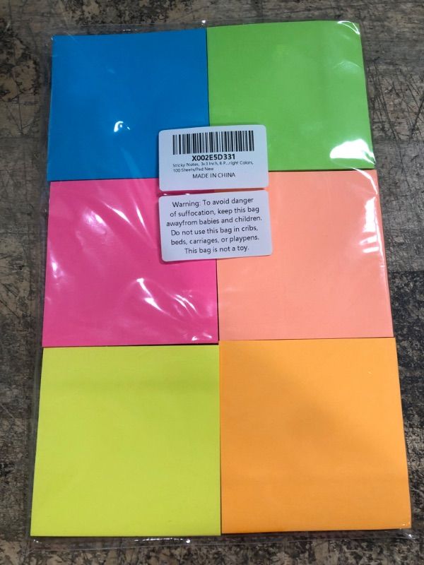 Photo 2 of Teskyer 600 Sheets Sticky Notes, 3x3 Inch, 6 Pads Strong Adhesive Self-Stick Notes, 6 Bright Colors, 100 Sheets/Pad Yellow, Orange, Green, Pink, Blue, Purple Unlined