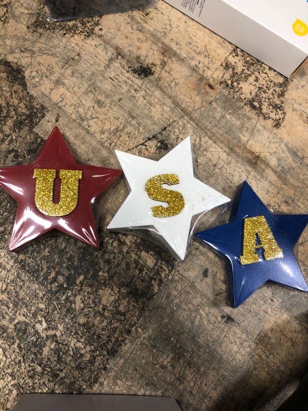 Photo 2 of ***SET OF 2***4th of July Wooden Signs Decorations, 3D Glittle Letter USA Patriotic Decorations for Home, Wooden Star Signs for Independece Day, Farmhouse 4th of July Table Decorations,Memorial Day Decor