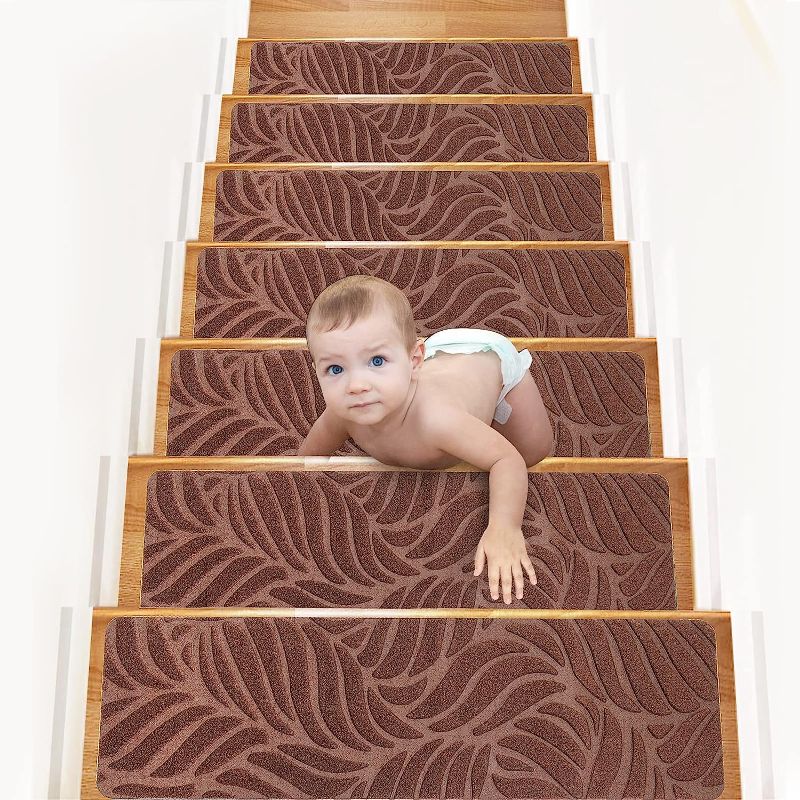 Photo 1 of 15 Pack 8"X 30" Non-Slip Carpet Stair Runners Treads for Indoor Wooden Steps with Self Adhesive Tape Safety Rug Anti Moving Staircase Covers Mats for Kids Elders and Pets Reusable Washable Adhesive
