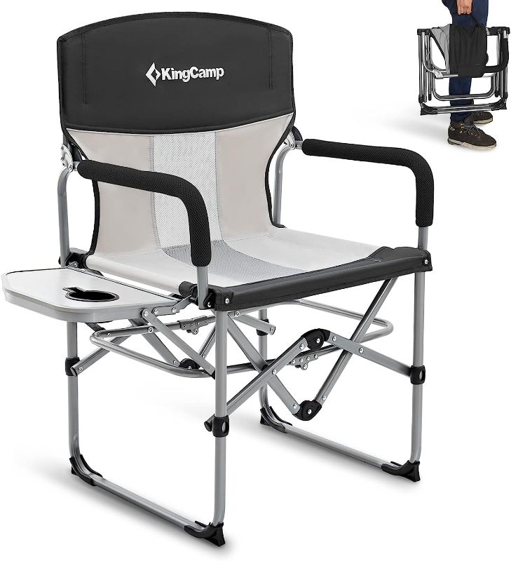 Photo 1 of **MINOR WEAR & TEAR**KingCamp Folding Camping Chair, Heavy Duty Director's Seat for Adults Outside, Portable Lawn Chairs with Side Table Breathable Mesh Back Compact Style for Outdoor Sports
