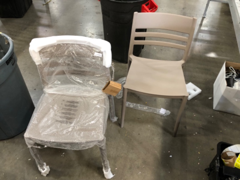 Photo 2 of **MINOR WEAR & TEAR**Amazon Basics Dark Beige, Armless Slot-Back Dining Chair-Set of 2, Premium Plastic (Pack of 1) Dark Beige Dining Chair