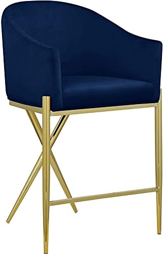 Photo 1 of **LOOSE HARDWARE**Meridian Furniture 867Navy-C Xavier Collection Velvet Upholstered Counter Stool with Sturdy Gold Metal Legs, Navy, 23.5" W x 22.5" D x 38" H
