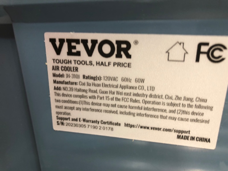 Photo 4 of *POWERS ON, FAN SPINS* VEVOR Evaporative Air Cooler, 1400 CFM, 84° Oscillating Swamp Cooler with 3 Speeds Adjustable Control, 5 Gal Portable Air Cooler for 550 Sq.ft, Indoor/Outdoor Use