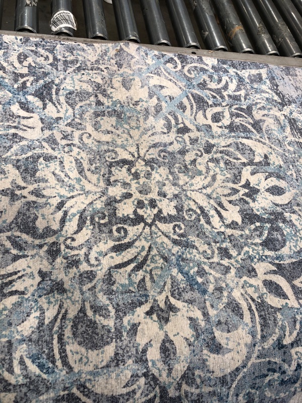 Photo 6 of **MINOR STAINS**ReaLife Machine Washable Rug - Stain Resistant, Non-Shed - Eco-Friendly, Non-Slip, Family & Pet Friendly - Made from Premium Recycled Fibers - Vintage Distressed Floral - Grey, 2'6" x 8' 2'6" x 8' Floral - Grey