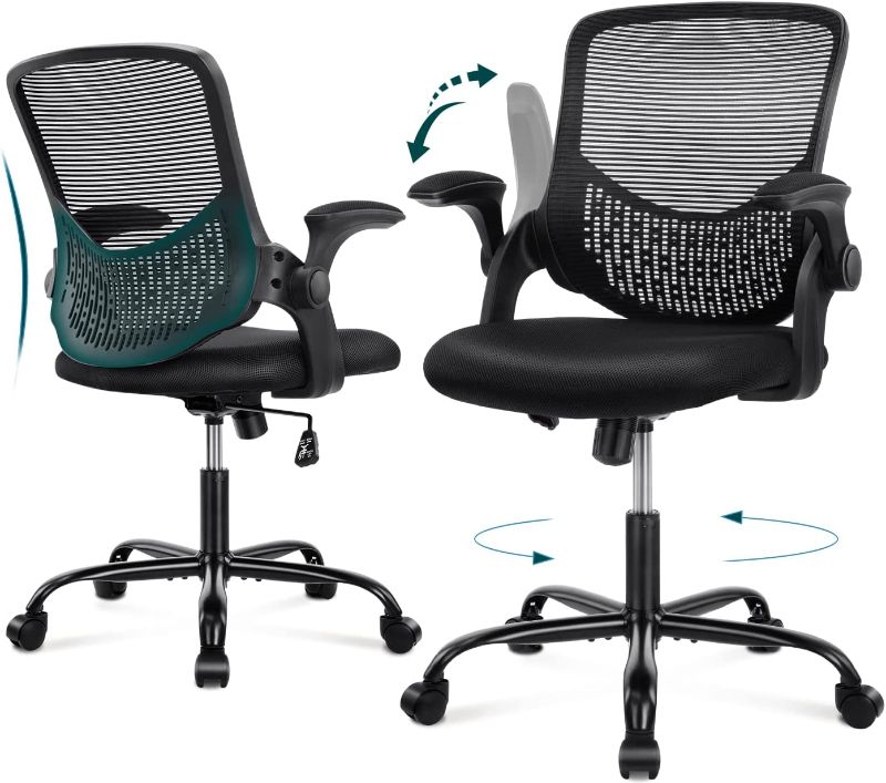 Photo 1 of Office Chair, Ergonomic Office Chair Computer Chair Mesh Home Office Desk Chairs with Flip-up Armrests, Rolling Swivel Chair with Lumbar Support Height Adjustable, Black
