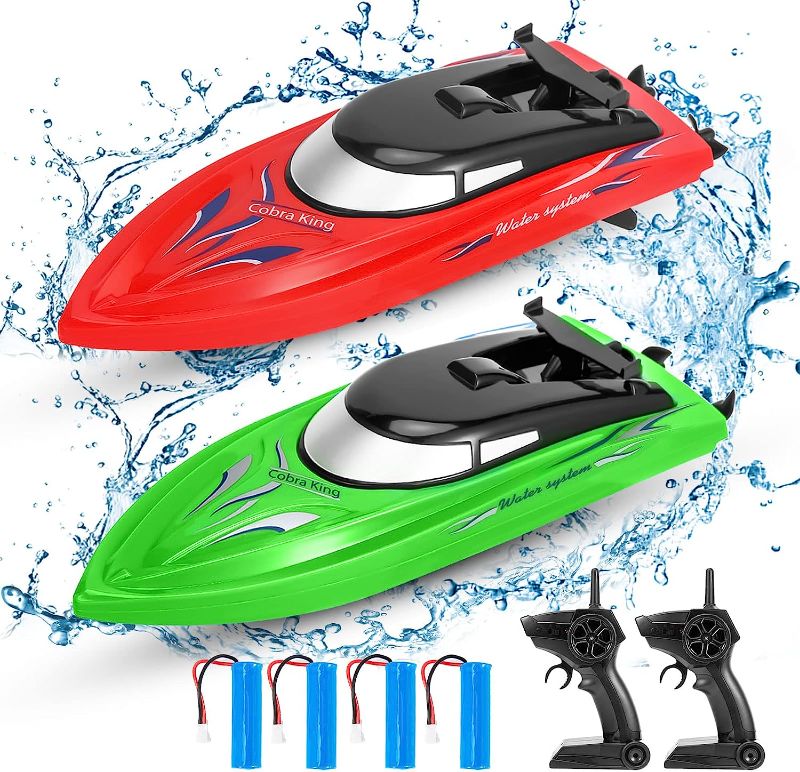 Photo 1 of 2PACK RC Boat,Remote Control Boats for Kids and Adults,10km/H 2.4G High Speed Remote Control Boat,Fast RC Boats for Pools and Lakes with 4 Rechargeable Battery.(Green Red)