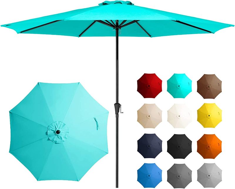 Photo 1 of 11FT Patio Umbrellas Outdoor Large Market Umbrella With Crank Lift System 8 Sturdy Ribs UV Protection Waterproof Sunproof, Teal
