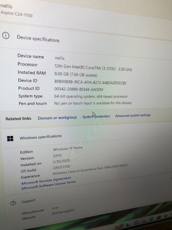 Photo 7 of Acer Aspire C24-1700-UA91 AIO Desktop | 23.8" Full HD IPS Display | 12th Gen Intel Core i3-1215U | Intel UHD Graphics | 8GB DDR4 | 512GB NVMe M.2 SSD | Intel Wireless Wi-Fi 6 | Windows 11 Home
