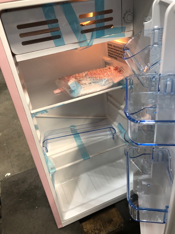 Photo 3 of **COSMETIC DAMAGE**  FRIGIDAIRE EFR376 Retro Bar Fridge Refrigerator with Side Bottle Opener, 3.2 cu. Ft, Pink/Coral PINK Single Door Fridge