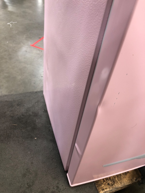 Photo 4 of **COSMETIC DAMAGE**  FRIGIDAIRE EFR376 Retro Bar Fridge Refrigerator with Side Bottle Opener, 3.2 cu. Ft, Pink/Coral PINK Single Door Fridge