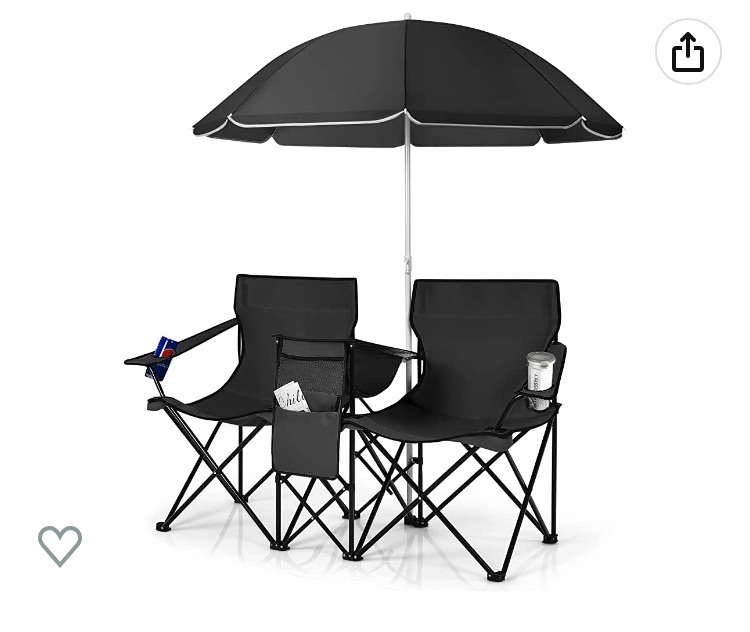 Photo 1 of **DAMAGE**COSTWAY Double Portable Picnic Chair Camping Furniture, Black