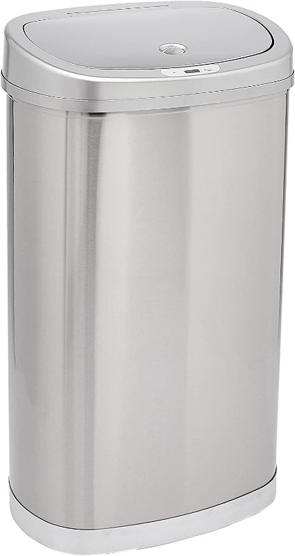 Photo 1 of *POWERS ON* Amazon Basics Automatic Hands-Free Stainless Steel Rectangular Trash Can, 50 Liters, 2 Bins