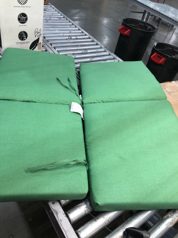 Photo 2 of *PACK OF 2* Honeycomb Indoor/Outdoor Artichoke Green Highback Dining Chair Cushion: Recycled Fiberfill, Weather Resistant, Reversible Patio Cushion