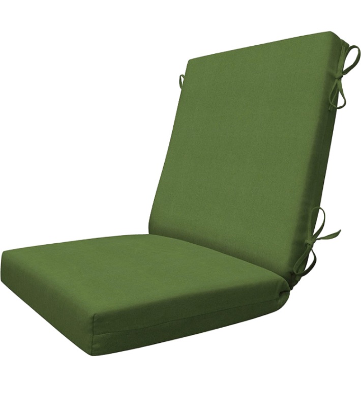 Photo 1 of *PACK OF 2* Honeycomb Indoor/Outdoor Artichoke Green Highback Dining Chair Cushion: Recycled Fiberfill, Weather Resistant, Reversible Patio Cushion