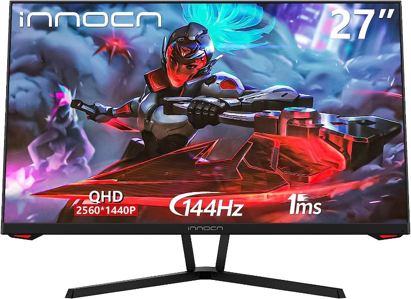 Photo 1 of INNOCN 27G1R 27 Inch Gaming Monitor 1440P 144Hz 2K QHD 1ms G-Sync Compatible HDMI DisplayPort Ultra Thin Computer PC Gaming Monitor, 99% sRGB, Eye Care, VESA Mountable, Black
