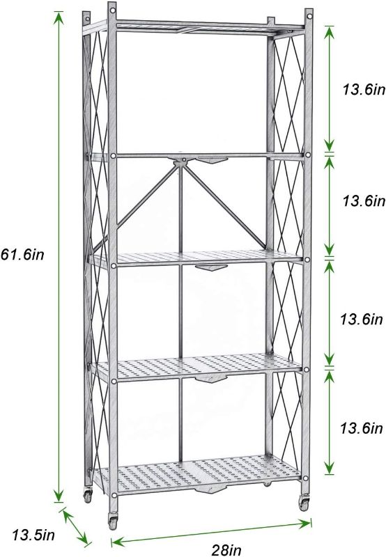 Photo 3 of (SEE NOTES) 



Storage Shelves 5-Tier Foldable, Rack Shelf with Microwave Oven Stand, Metal Shelves with Wheels, Garage Shelving Free of Installation for Kitchen, Living Room, Bedroom Organizer, Bakers Closet, White 