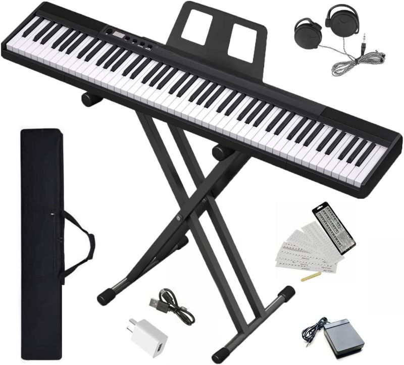 Photo 1 of Longeye Piano Keyboard 88 Keys Compact Digital Piano for Beginners with Full Size Semi Weighted Keys, stand, Sustain Pedal, Power Supply, Carrying Case, Black 