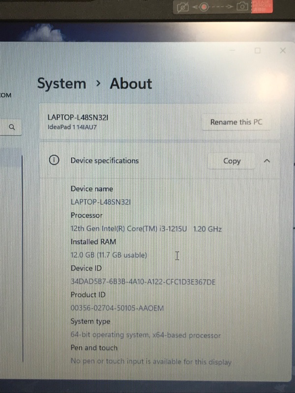 Photo 7 of Lenovo Ideapad 3i 14" FHD Laptop, Intel Core i3-1115G4, 4GB, 128GB SSD, Windows 11 in S Mode, Platinum Grey, 81X700FGUS
