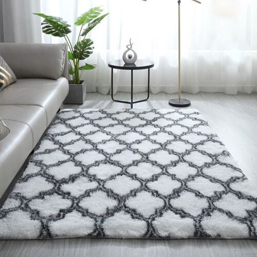 Photo 1 of (SEE NOTES) 8x11ft Locha Super Soft Shaggy Rug for Bedroom, Feet Fluffy Carpet for Living Room, Fuzzy Indoor Plush Area Rug for Home Decor, Grey/White Diamond Lattice Pattern