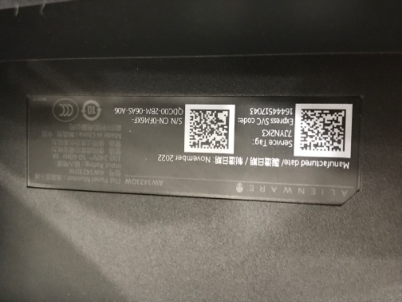 Photo 5 of Alienware AW3423DW 34.18-inch Quantom Dot-OLED Curved Gaming Monitor, 3440x1440 pixels at 175Hz, 1800R Curvature, True 0.1ms gray-to-gray, 1Million:1 Contrast Ratio, 1.07 Billions Colors - Lunar Light
