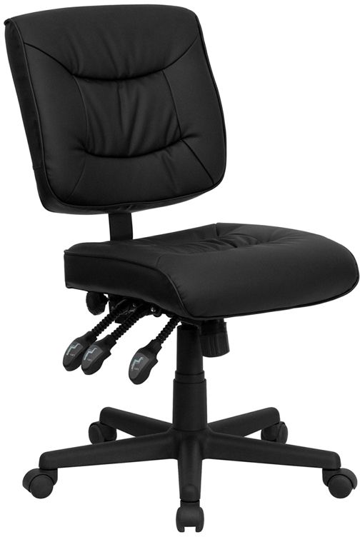 Photo 1 of Flash Furniture GO-1574-BK-GG Mid-Back Black Leather Multifunction Swivel Task Chair
