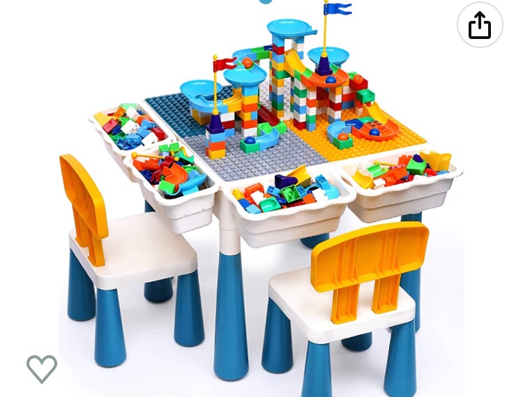 Photo 1 of arscniek Toddlers Activity Table 7 in 1 Kids Activity Table and Chair Set with 152Pcs Large Marble Run Building Blocks, Sand/Water Table, Kids Learning Play Table Toys for Girls Boys Toddler Age 3-7