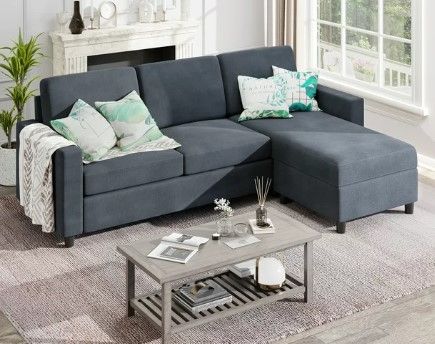 Photo 1 of *INCOMPLETE BOX 1 OF 2*- Convertible Sectional Sofa Couch, Modern Linen Fabric L-Shaped 3-Seat Sofa Sectional with Reversible Chaise for Small Space (Dark Gray)